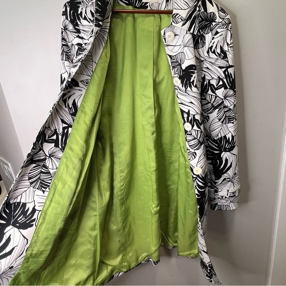 Amanda Smith Suits Black & White Leaf Print Trench Coat Size 16 - Picture 11 of 14